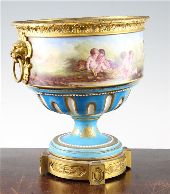 A Sevres style porcelain pedestal vase, mid 19th century, 25cm